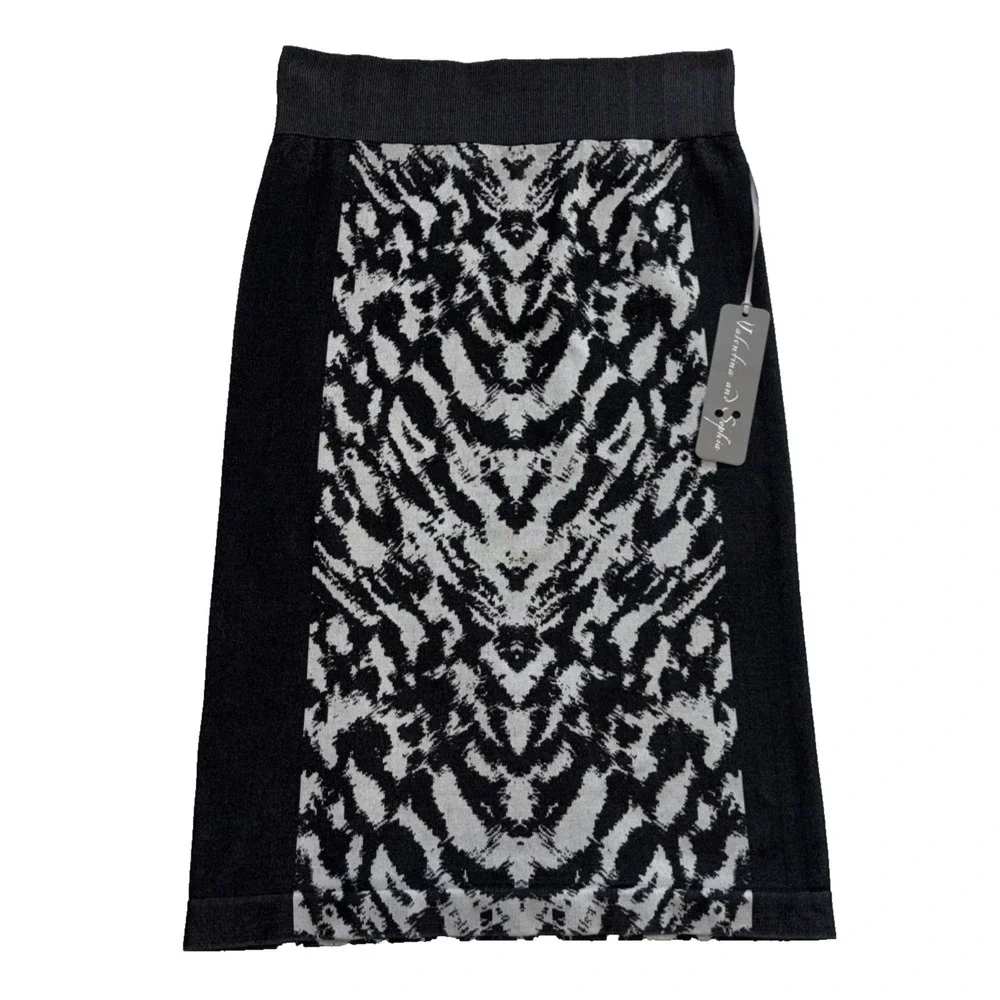 NEW‎ Animal Print Abstract Pencil Skirt Women S/M Black Gray Bodycon Stretch